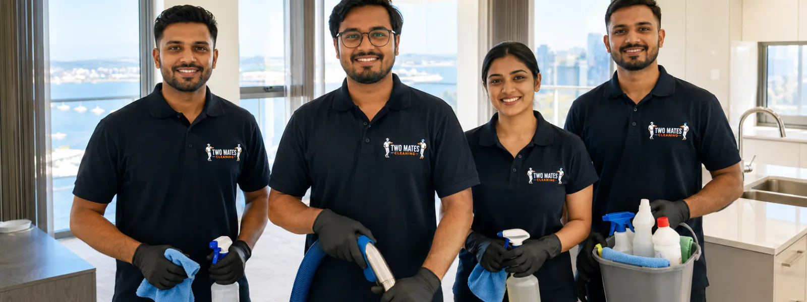 The Two Mates Cleaning team in branded uniform at a Perth property