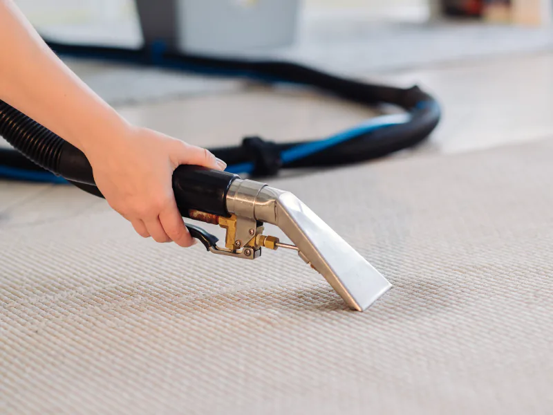 Professional carpet cleaning equipment being used on a carpeted floor