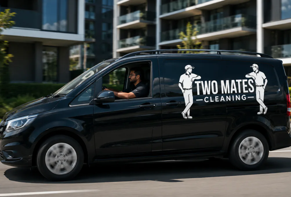 Two Mates Cleaning founder Sourav Kanyan driving the company work van in Perth